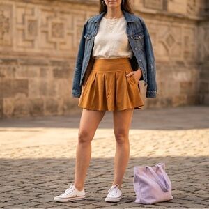 High-Waist Pleated Mini Skirt in Mustard